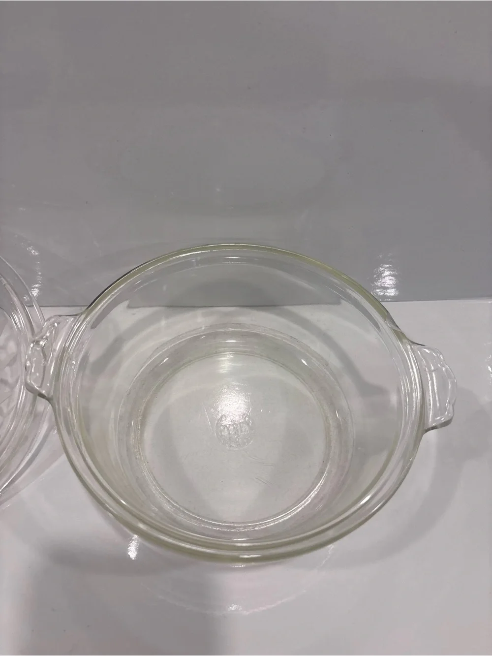 Clear Glass Lidded Pyrex vintage casserole - Floral Etch